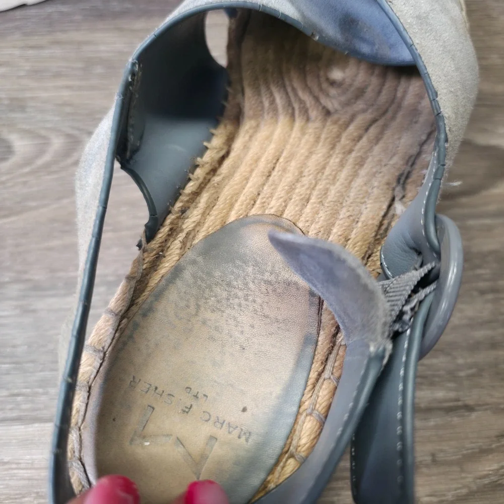 Marc Fisher Sandals Womens 9.5M Blue Leather Espadrille‎ Platform Glenna Wedge